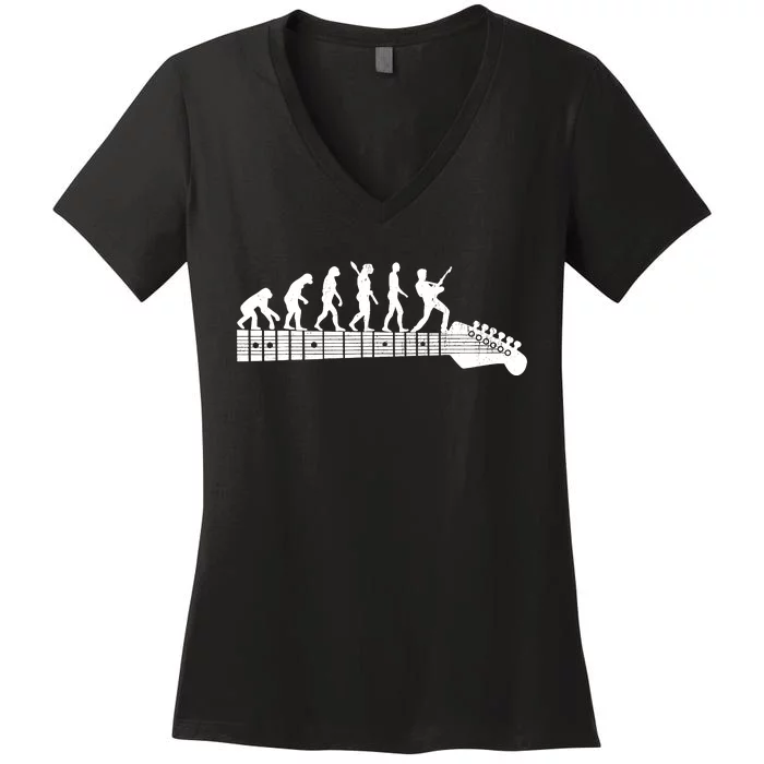 Guitarist Evolution On Headstock Rock On Guitar Player Women's V-Neck T-Shirt