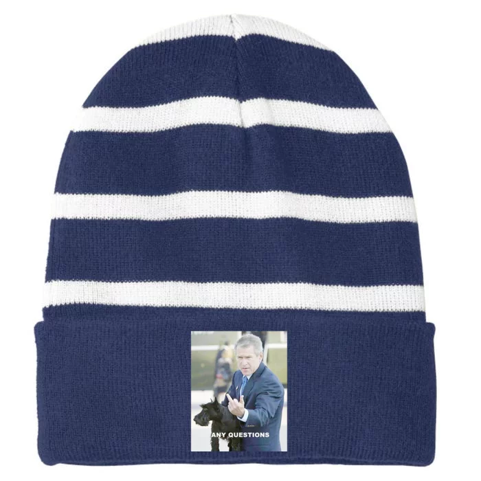 George Bush Middle Finger Striped Beanie with Solid Band