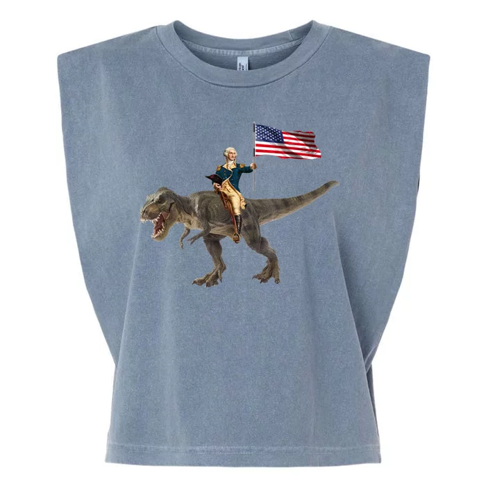 George Washington On A Dinosaur Garment-Dyed Women's Muscle Tee