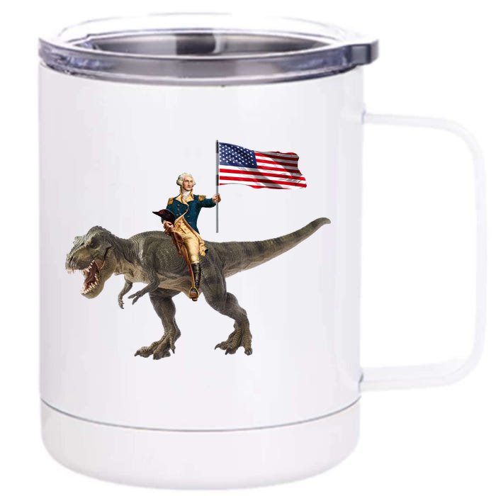 George Washington On A Dinosaur Front & Back 12oz Stainless Steel Tumbler Cup