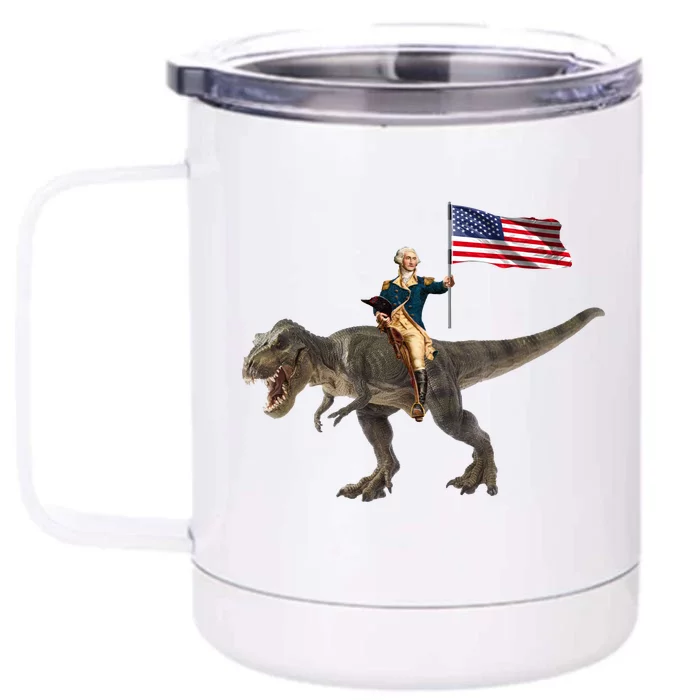 George Washington On A Dinosaur Front & Back 12oz Stainless Steel Tumbler Cup