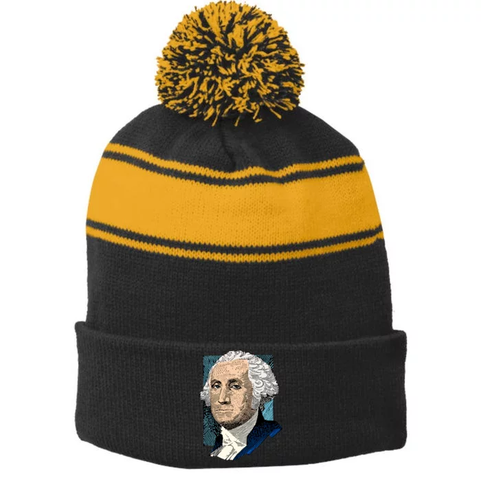 George Washington Portrait Stripe Pom Pom Beanie