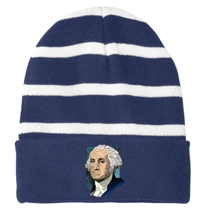 George Washington Portrait Striped Beanie with Solid Band