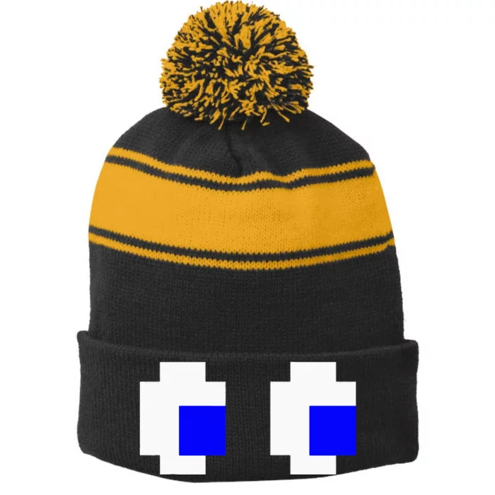 Ghost Eyes Pixel Arcade Video Game 8bit Matching Costume Stripe Pom Pom Beanie