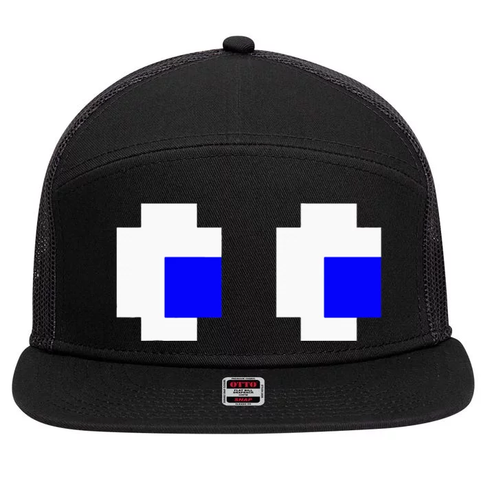 Ghost Eyes Pixel Arcade Video Game 8bit Matching Costume 7 Panel Mesh Trucker Snapback Hat