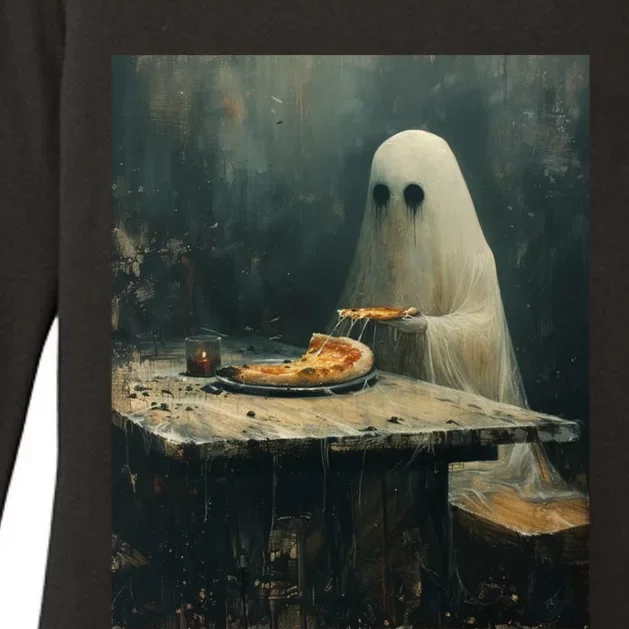 Ghost Eating Pizza Funny Halloween Humor Design Gift Womens CVC Long Sleeve Shirt