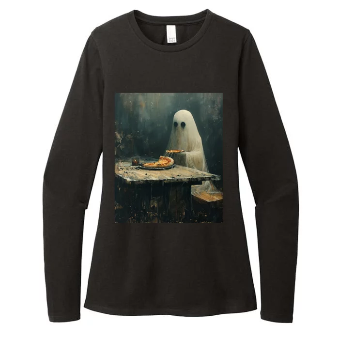 Ghost Eating Pizza Funny Halloween Humor Design Gift Womens CVC Long Sleeve Shirt