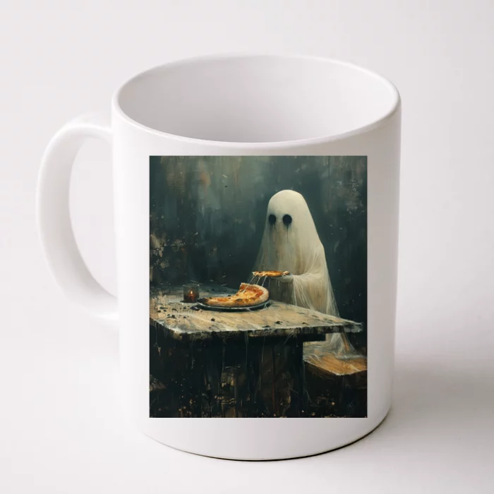 Ghost Eating Pizza Funny Halloween Humor Design Gift Front & Back Coffee Mug