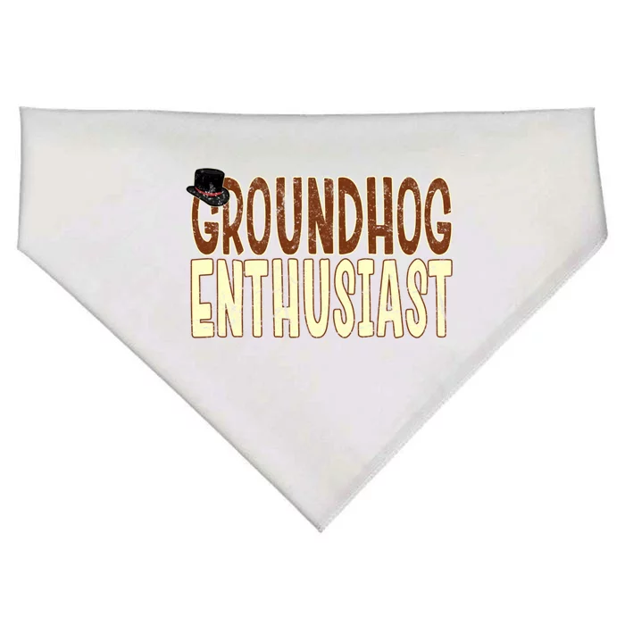 Groundhog Enthusiast Quote With Top Hat For Groundhog Love Cool Gift USA-Made Doggie Bandana