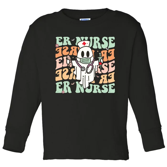 Groovy Emergency Room Nurse Funny Halloween Costume Er Nurse Toddler Long Sleeve Shirt