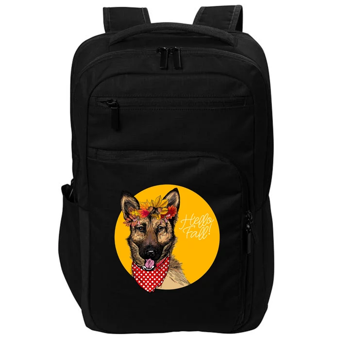 German Shepherd Dog Autumn Leaves Crown Hello Fall Impact Tech Backpack