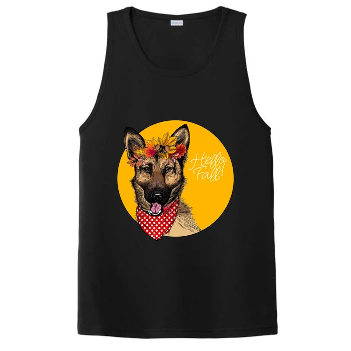 German Shepherd Dog Autumn Leaves Crown Hello Fall Performance Tank