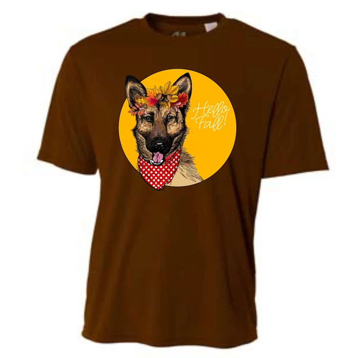 German Shepherd Dog Autumn Leaves Crown Hello Fall Cooling Performance Crew T-Shirt