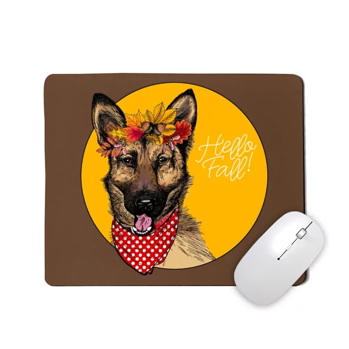 German Shepherd Dog Autumn Leaves Crown Hello Fall Mousepad