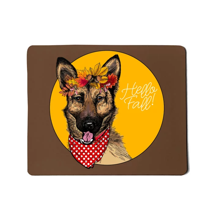 German Shepherd Dog Autumn Leaves Crown Hello Fall Mousepad