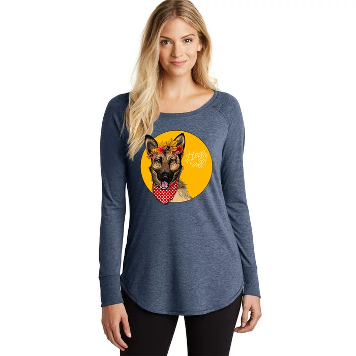 German Shepherd Dog Autumn Leaves Crown Hello Fall Women's Perfect Tri Tunic Long Sleeve Shirt