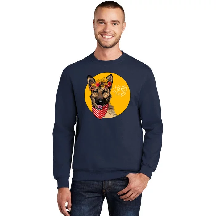 German Shepherd Dog Autumn Leaves Crown Hello Fall Tall Sweatshirt