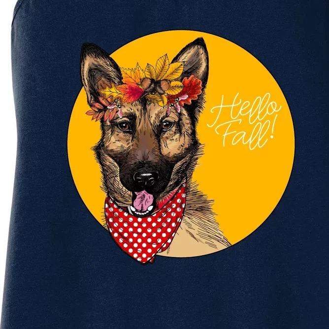 German Shepherd Dog Autumn Leaves Crown Hello Fall Women's Racerback Tank