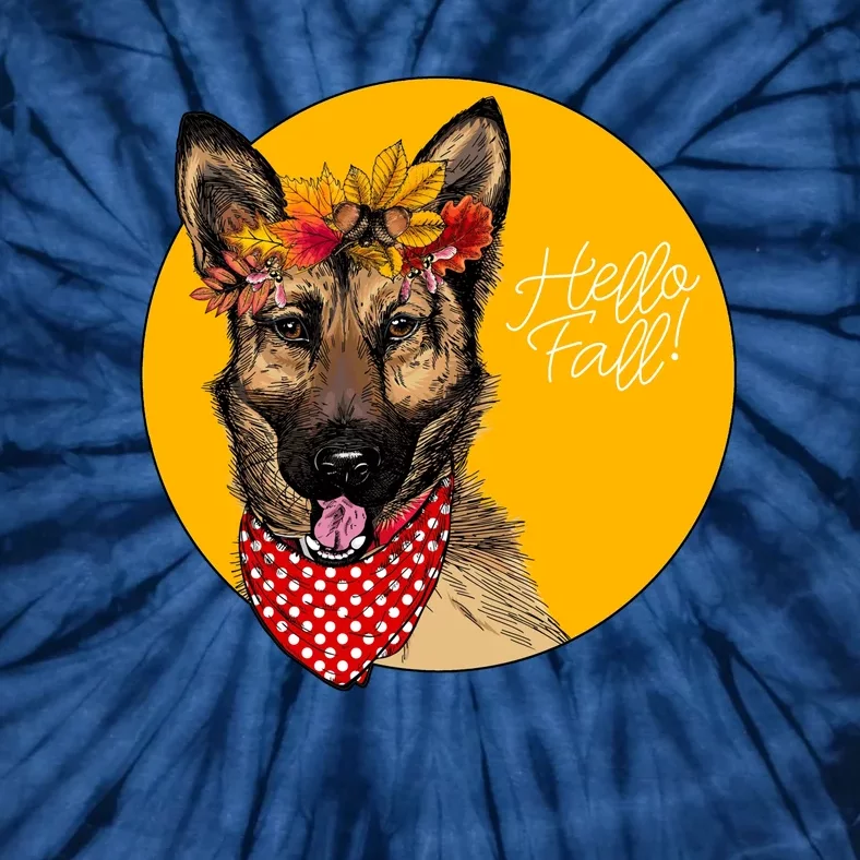 German Shepherd Dog Autumn Leaves Crown Hello Fall Tie-Dye T-Shirt