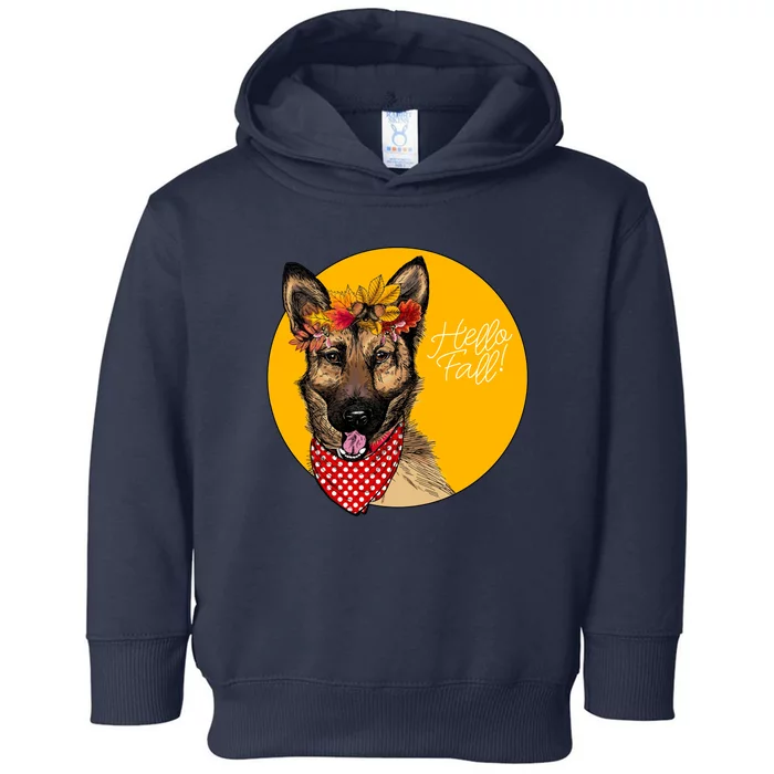 German Shepherd Dog Autumn Leaves Crown Hello Fall Toddler Hoodie