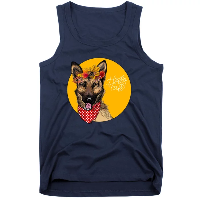 German Shepherd Dog Autumn Leaves Crown Hello Fall Tank Top