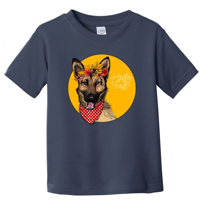 German Shepherd Dog Autumn Leaves Crown Hello Fall Toddler T-Shirt