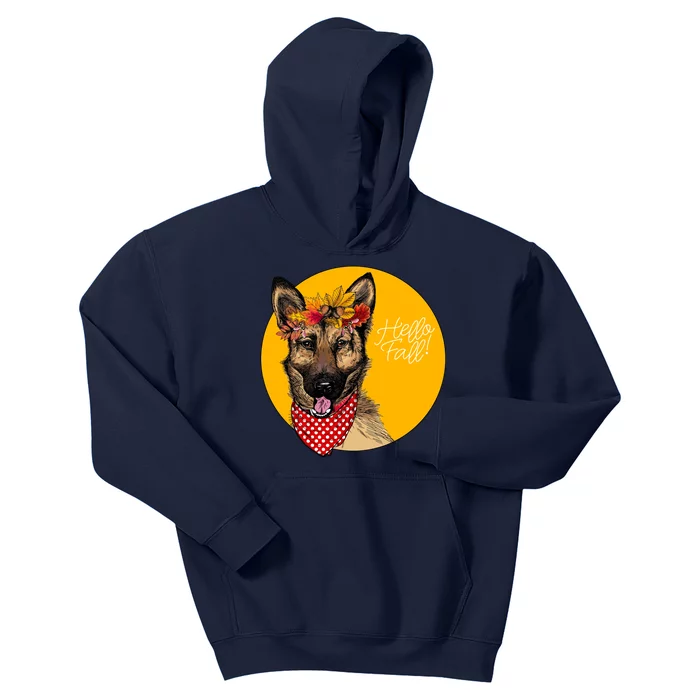 German Shepherd Dog Autumn Leaves Crown Hello Fall Kids Hoodie