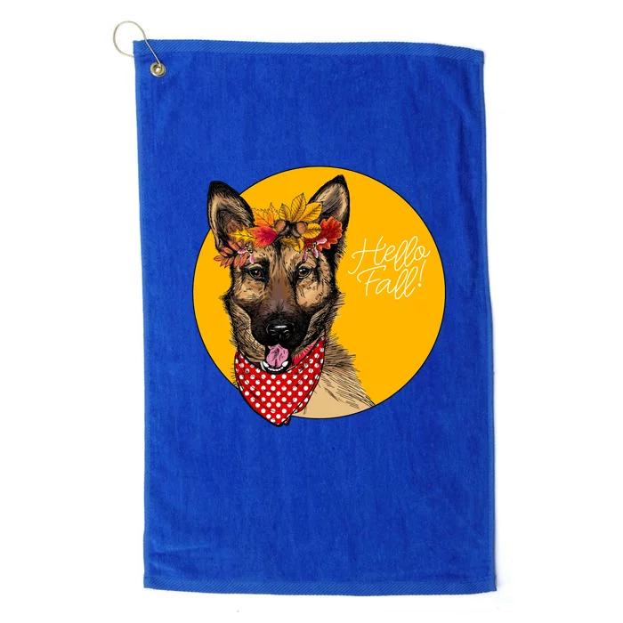 German Shepherd Dog Autumn Leaves Crown Hello Fall Platinum Collection Golf Towel