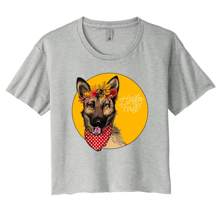 German Shepherd Dog Autumn Leaves Crown Hello Fall Women's Crop Top Tee