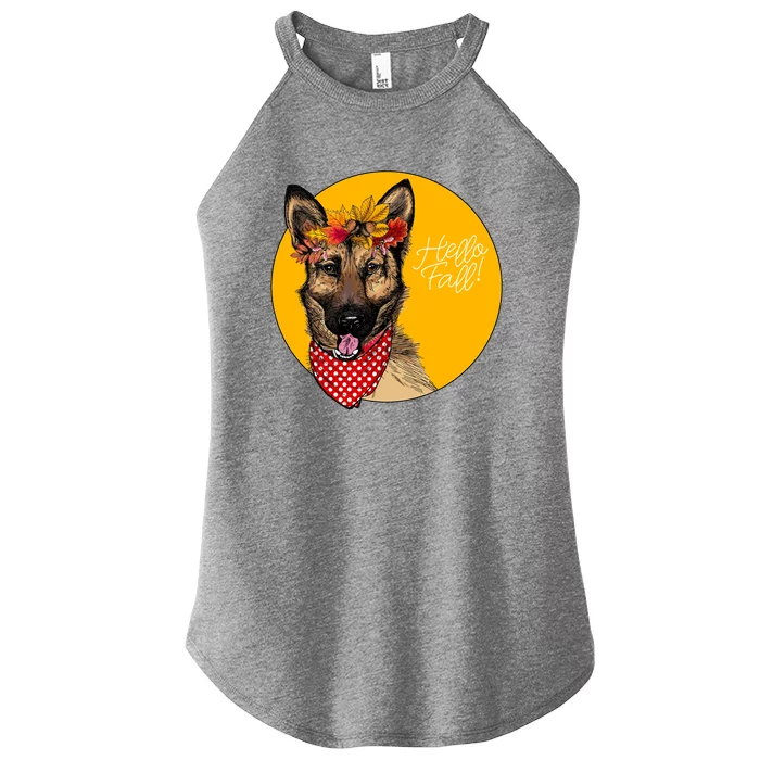 German Shepherd Dog Autumn Leaves Crown Hello Fall Women’s Perfect Tri Rocker Tank