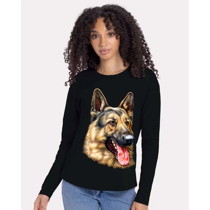 German Shepherd Face Womens Cotton Relaxed Long Sleeve T-Shirt