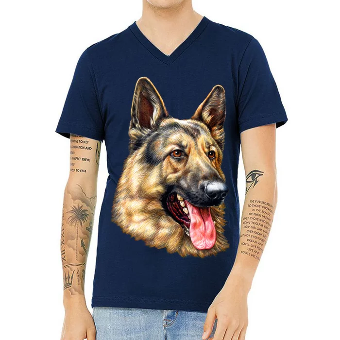 German Shepherd Face V-Neck T-Shirt