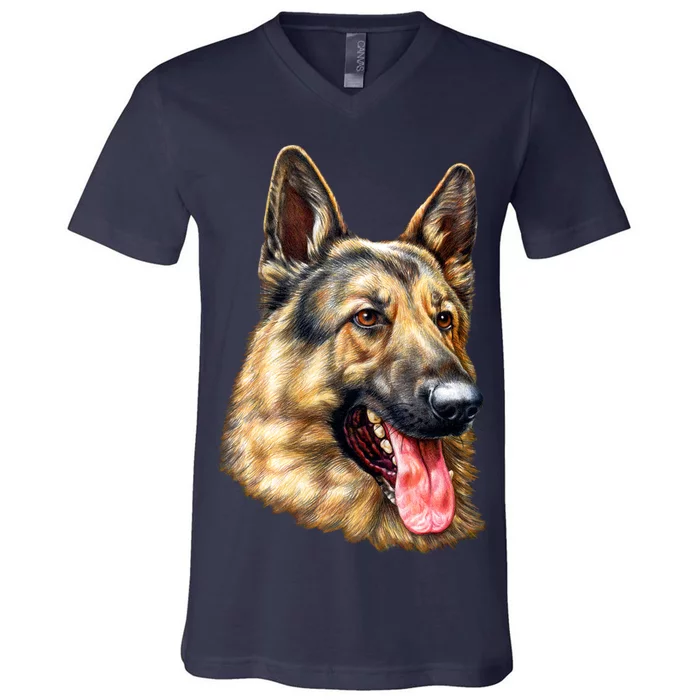 German Shepherd Face V-Neck T-Shirt