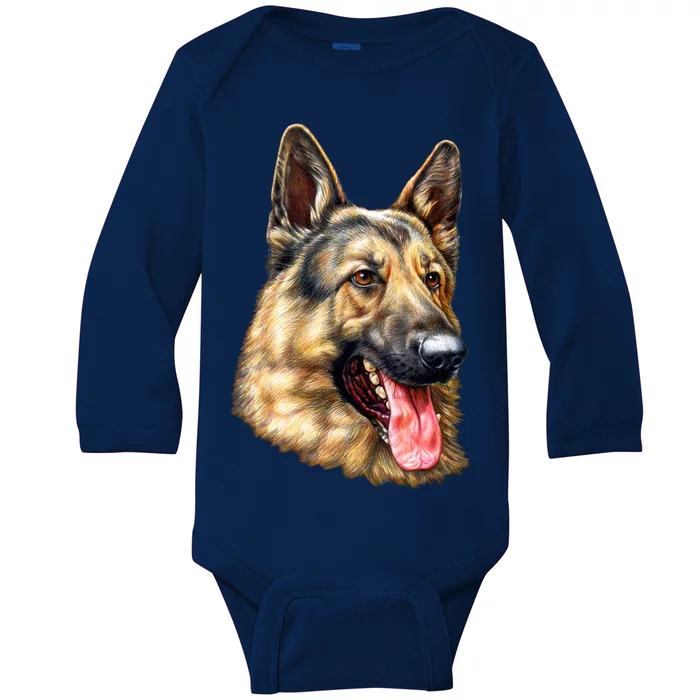 German Shepherd Face Baby Long Sleeve Bodysuit