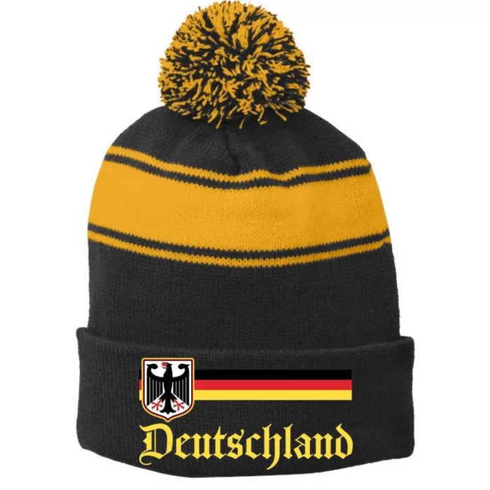 Germany Flag Stripe Logo Stripe Pom Pom Beanie