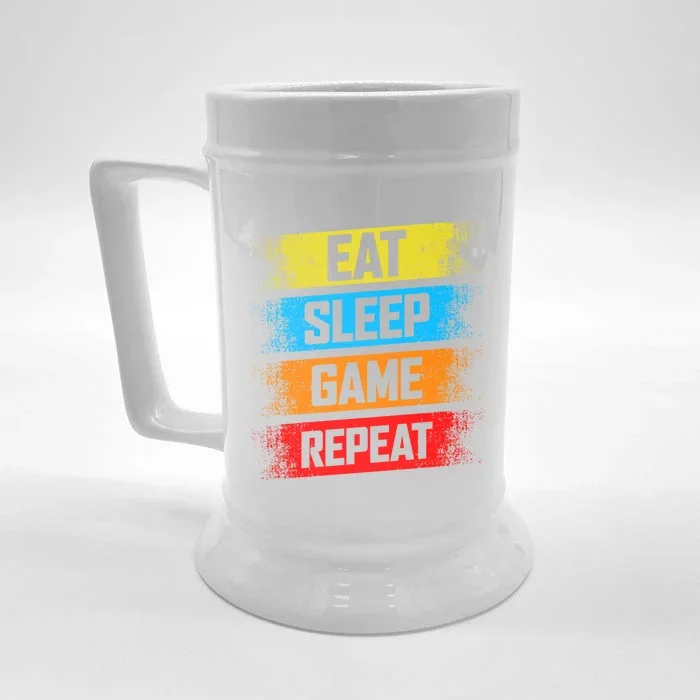 Gaming Eat Sleep Game Repeat Teen Adults Gift Front & Back Beer Stein