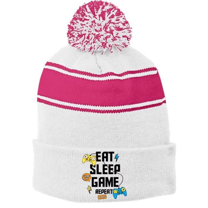 Gw Eat Sleep Game Repeat Meaningful Gift Stripe Pom Pom Beanie