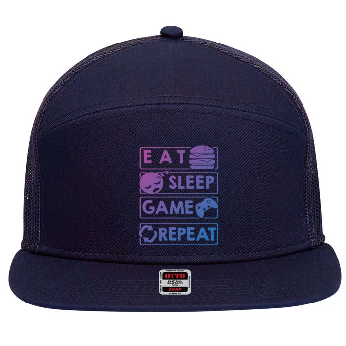 Gaming Eat Sleep Game Repeat Great Gift 7 Panel Mesh Trucker Snapback Hat