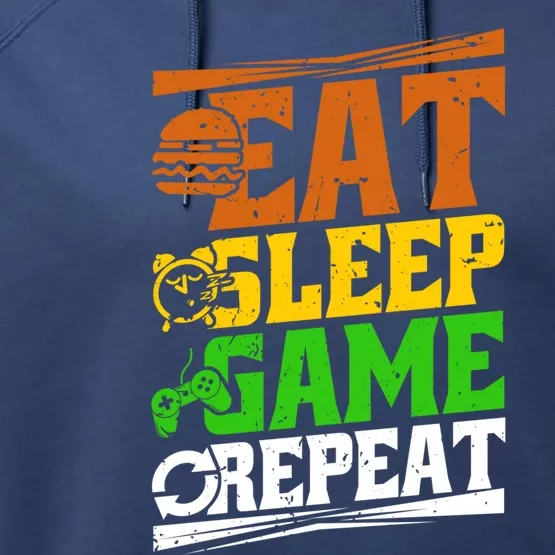 Gamer Eat Sleep Game Repeat Gaming Nerd Gift Performance Fleece Hoodie