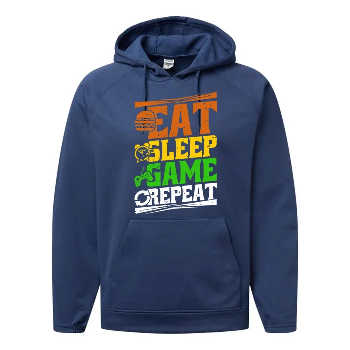 Gamer Eat Sleep Game Repeat Gaming Nerd Gift Performance Fleece Hoodie