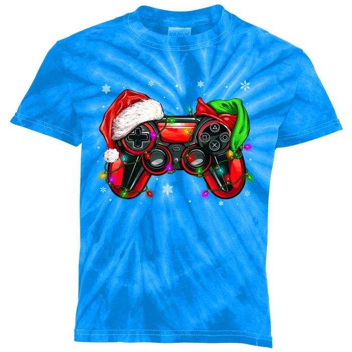 Gamer Elf Santa Family Matching Group Christmas Video Game Great Gift Kids Tie-Dye T-Shirt