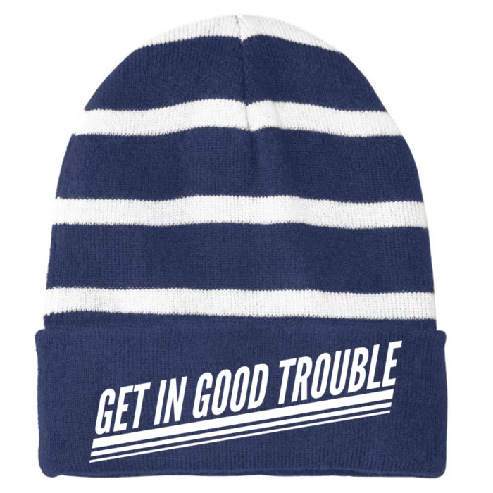 Get In Good Trouble Rep John Lewis Quote Striped Beanie with Solid Band