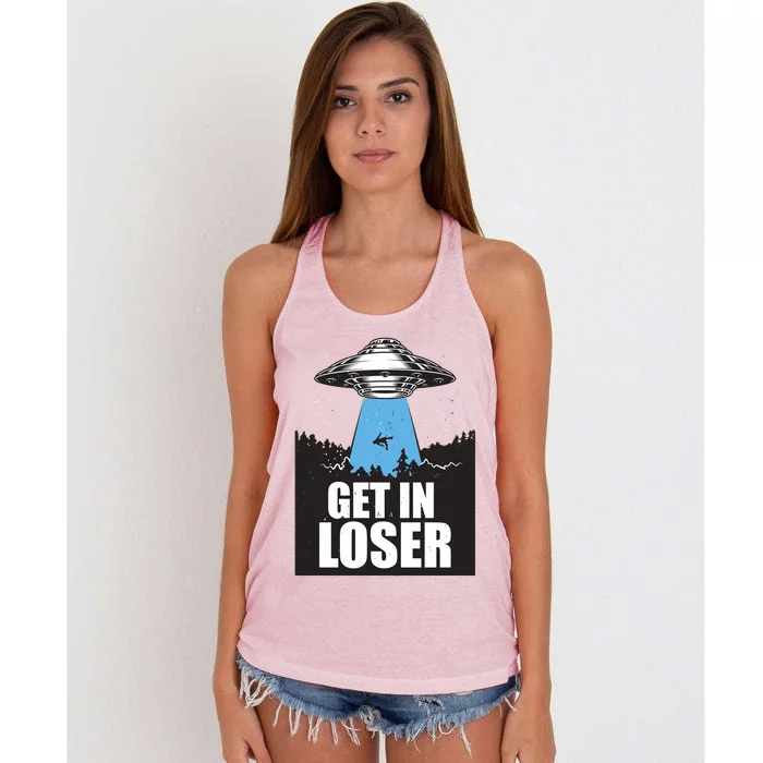 Get In Loser Alien UFO Women's Knotted Racerback Tank