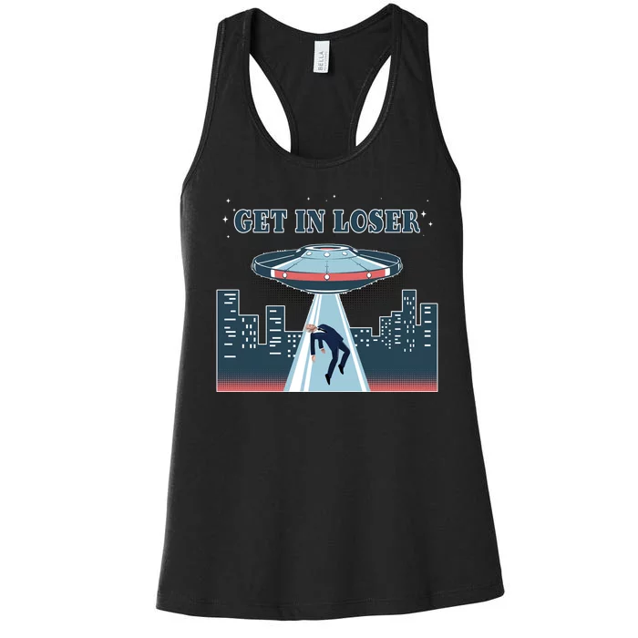 Get In Loser Anti Joe Biden UFO Abduction Women's Racerback Tank