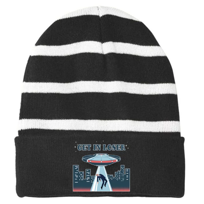 Get In Loser Anti Joe Biden UFO Abduction Striped Beanie with Solid Band