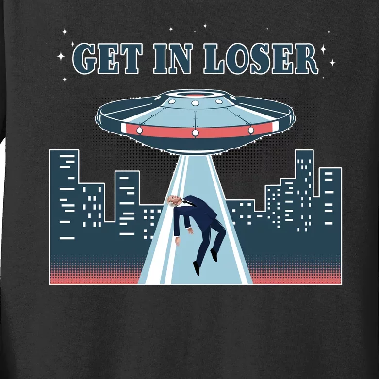 Get In Loser Anti Joe Biden UFO Abduction Kids Long Sleeve Shirt