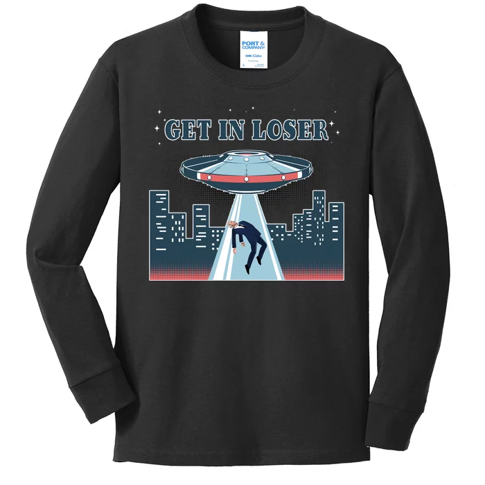 Get In Loser Anti Joe Biden UFO Abduction Kids Long Sleeve Shirt