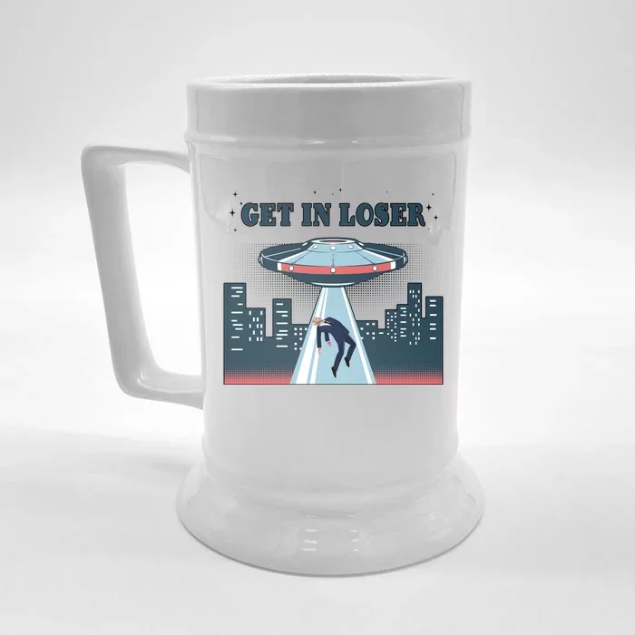 Get In Loser Anti Joe Biden UFO Abduction Front & Back Beer Stein