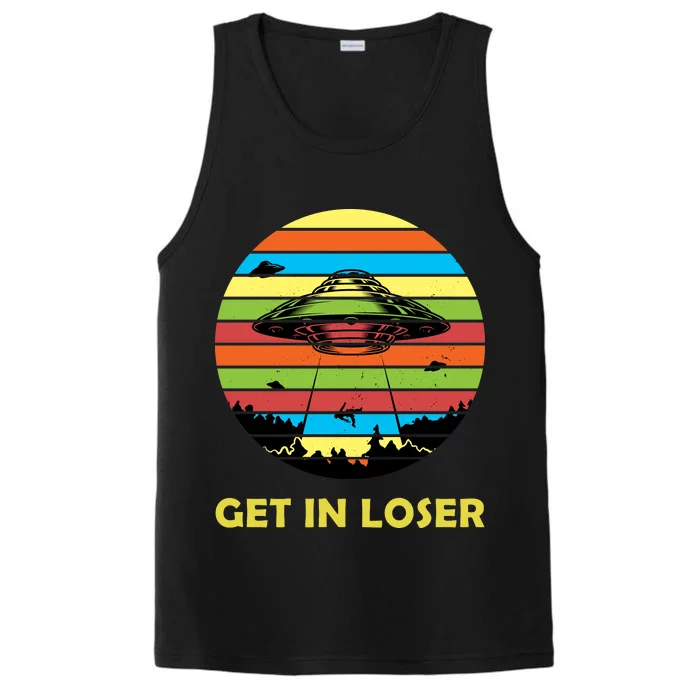 Get In Loser UFO Retro Alien Spaceship Performance Tank