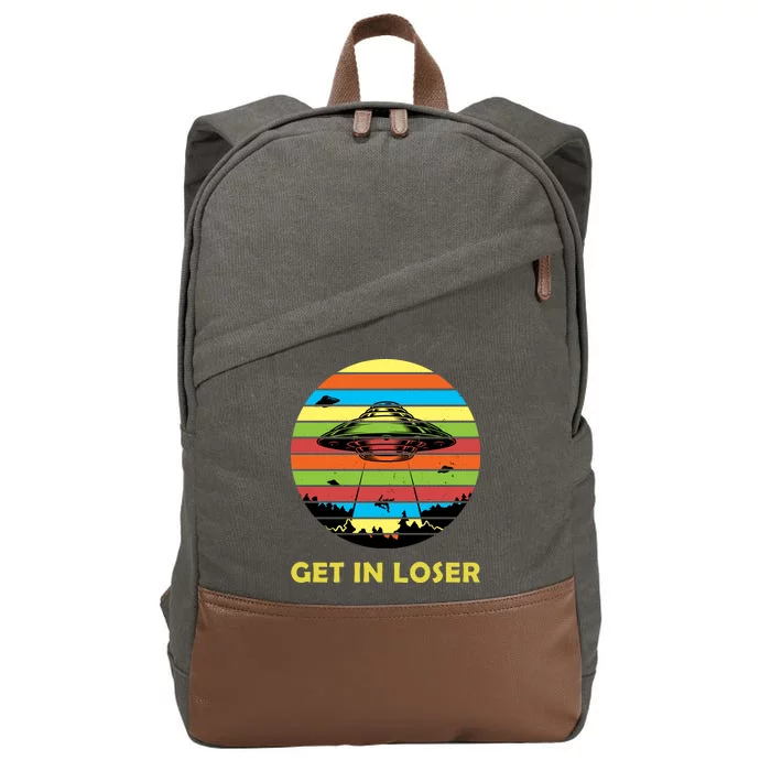 Get In Loser UFO Retro Alien Spaceship Cotton Canvas Backpack